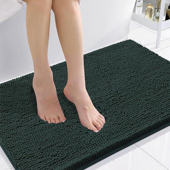 Smiry Luxury Chenille Bathroom Rugs 36x24, Extra Soft and Absorbent Shaggy Bath Mat, Machine Washable, Non-Slip Plush Carpet Runner for Tub, Shower, and Floor, Home Decor Accessories, Green - ModernBath