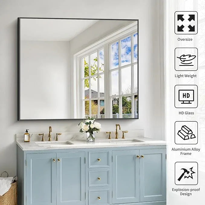 COFENY 40x48inch Black Bathroom Mirror, Black Rectangle Mirror with Frame, Large Rectangular Wall Mirrors for Bathroom, Living Room, Hair Salon, Big Farmhouse Mirror Hang Horizontal/Vertical - ModernBath