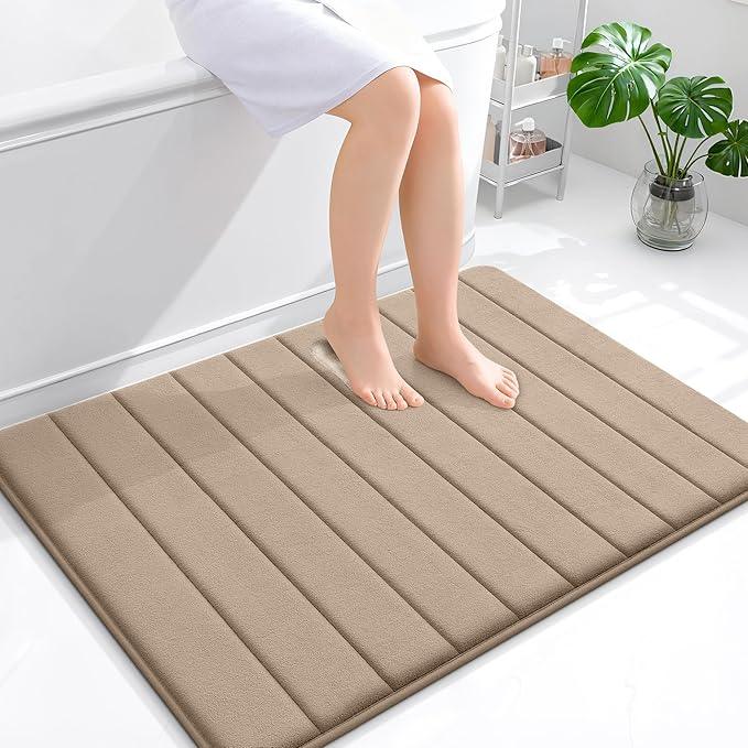 OLANLY Memory Foam Bath Mat 40x32, Super Soft Absorbent Bathroom Rugs, Quick Dry, Machine Washable Shower Floor Rugs, Bathmat Carpet, Bathroom Home Decor Accessories, Tan - ModernBath