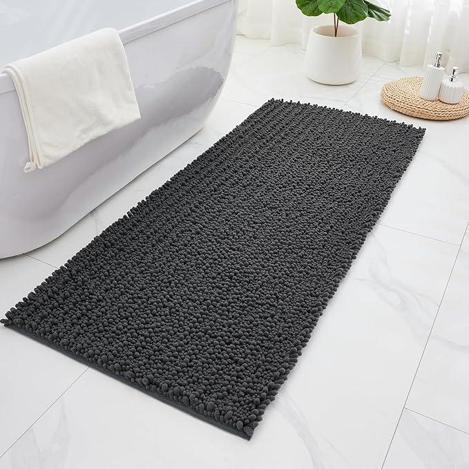 ILANGO Bathroom Rugs Dark Grey 60x24,Extra Soft Absorbent Chenille Bath Rugs,Thick Non-Slip Shaggy Bath Mat,Machine Washable Quick Dry Bath Mats for Bathroom Runner Floor, Tub, Shower Accessories - ModernBath