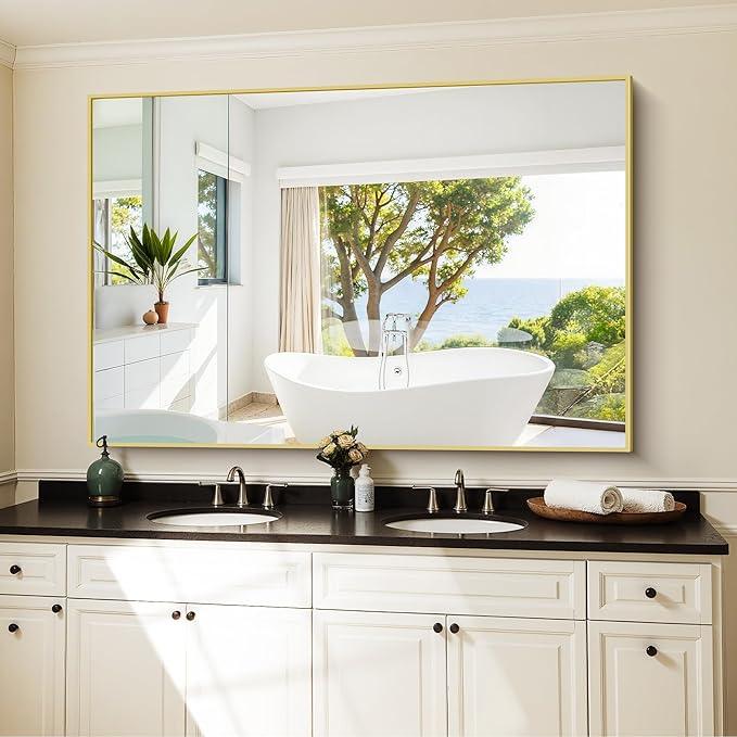 KOCUUY Large Gold Bathroom Mirror, 55x36 inch Rectangular Mirror for Bathroom Sink, Oversized Wall Mirror with Metal Gold Frame for Living Room, Farmhouse, Entryway, Hang Horizontal/Vertical - ModernBath