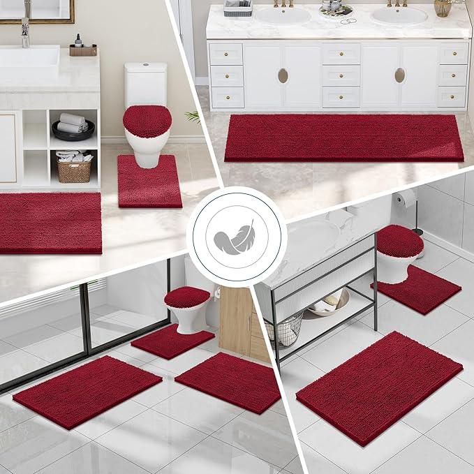 Smiry Luxury Chenille Bathroom Rugs 47x24, Extra Soft and Absorbent Shaggy Bath Mat, Machine Washable, Non-Slip Plush Carpet Runner for Tub, Shower, and Floor, Home Decor Accessories, Red - ModernBath