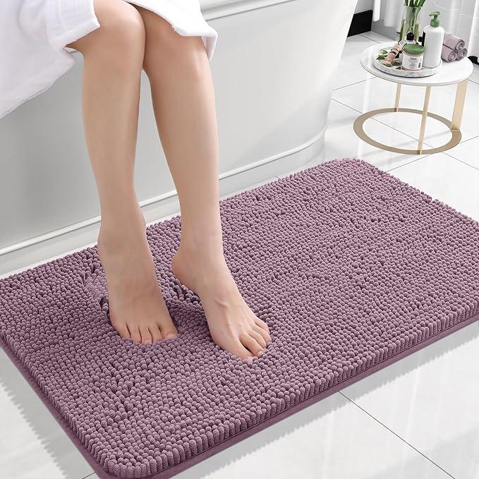 OLANLY Bathroom Rugs 24x16, Extra Soft Absorbent Chenille Bath Rugs, Rubber Backing Quick Dry, Machine Washable Bath Mats for Bathroom Floor, Tub and Shower, Home Decor Accessories, Deep Plum - ModernBath