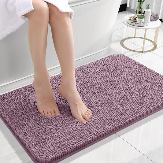 OLANLY Bathroom Rugs 24x16, Extra Soft Absorbent Chenille Bath Rugs, Rubber Backing Quick Dry, Machine Washable Bath Mats for Bathroom Floor, Tub and Shower, Home Decor Accessories, Deep Plum - ModernBath