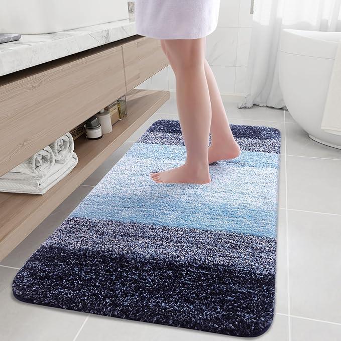 Arotive Microfiber Bathroom Rugs, Shaggy Soft and Absorbent Bath Rug, Non-Slip, Thick Plush Machine Washable Dry Bath Mats for Bathroom, Tub and Shower, 54x24, Blue, Rectangular - ModernBath