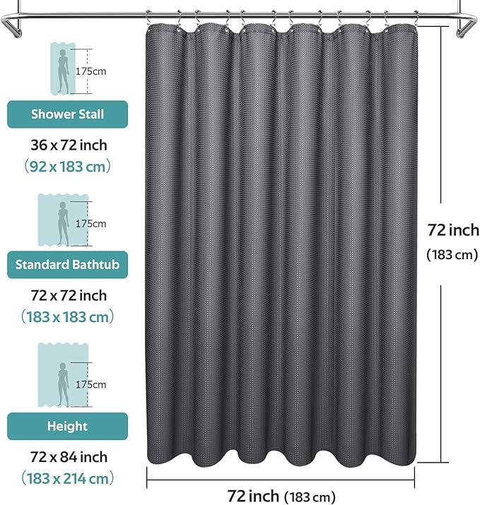 Vipfree 3 in 1 Shower Curtain Set, Waffle Shower Curtain and Liner Set with 12 Double Sided Shower Curtain Hooks, 258GSM Luxury Weighted Cloth Shower Curtains for Bathroom,72 W x 72 H,Graphite Gray - ModernBath