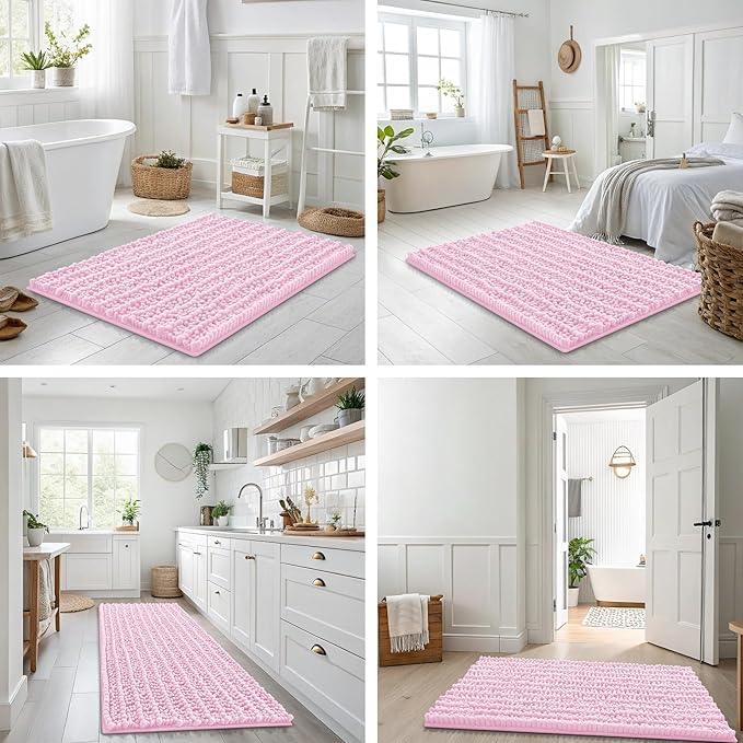 Smiry Bathroom Rugs Mat 30x20, Extra Soft Absorbent Chenille Bath Rugs, Non Slip Rubber Backing Machine Washable Quick Dry Bath Mats for Bathroom Floor, Tub, Shower, Home Decor Accessories, Pink - ModernBath