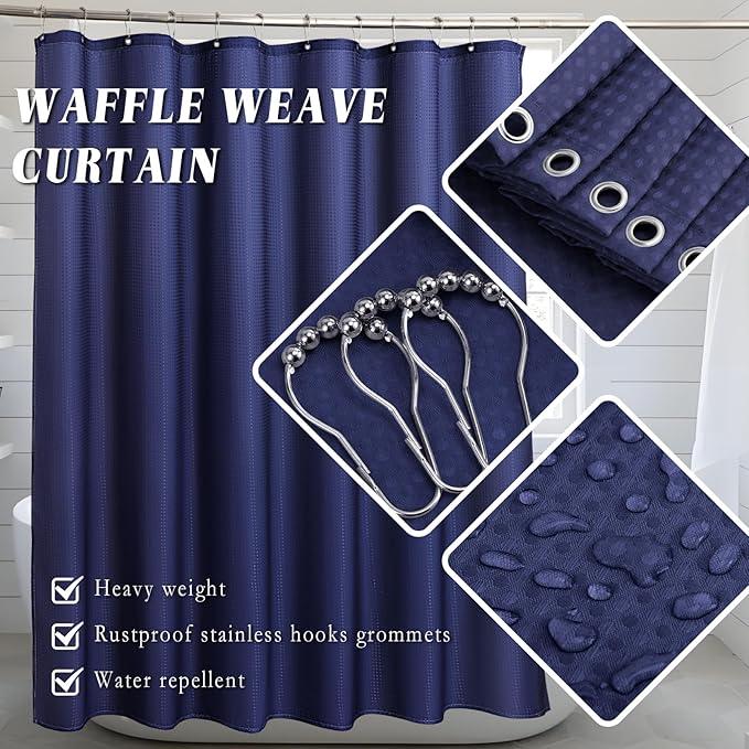 XLHOMO 26PC Bathroom Accessories Set - Gorgeous Blue Bathroom Set, Bathroom Accessory Set, Navy Blue Shower Curtain Set with Bathtub Mats for Shower Tub - ModernBath