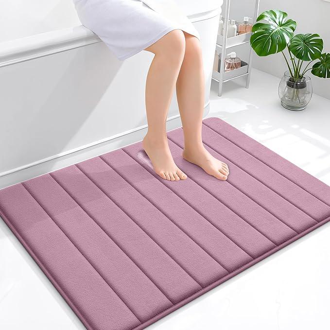 OLANLY Memory Foam Bath Mat 40x32, Super Soft Absorbent Bathroom Rugs, Quick Dry, Machine Washable Shower Floor Rugs, Bathmat Carpet, Bathroom Home Decor Accessories, Deep Plum - ModernBath