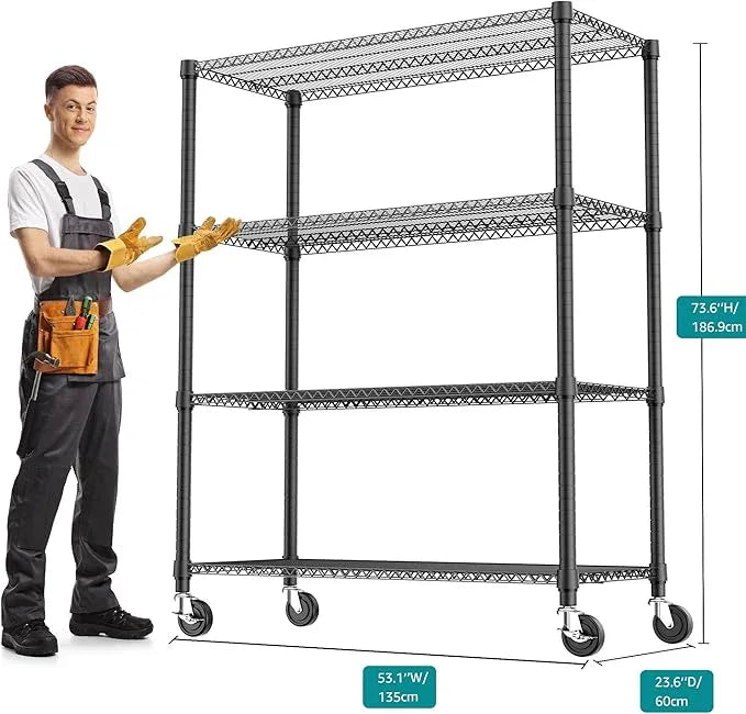 4 Tiers Shelf 2640 lbs Steel Storage Shelving Utility Shelving Unit Steel Organizer Wire Rack for Home,Kitchen,Office,Garage Black 23.6" D x 53.1" W x 73.6" H - ModernBath
