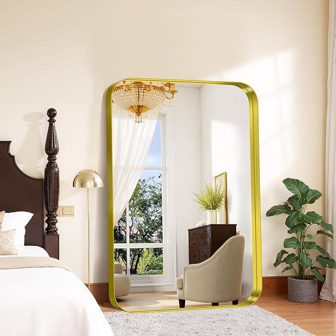 FORBATH 55x36 Inch Large Bathroom Mirror for Double Sinks, Brushed Gold Deep Frame Wall Mirror with Rounded Corners, Anti-Rust Tempered Glass for Modern Farmhouse Vanity (Horizontal/Vertical) - ModernBath
