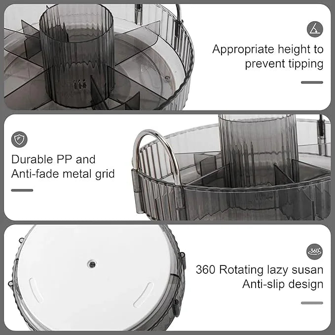 YCIA&DONE 360 Rotating Makeup Organizer and Storage for Vanity Countertop 3 Tiers, High Capacity Cosmetic Skincare Perfume Organizers for Dresser Bathroom Lazy Susan (Smoky Gray) - ModernBath