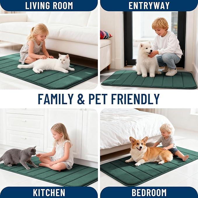OLANLY Memory Foam Long Bathroom Rugs Runner 47x20, Super Soft Absorbent Bath Mat, Quick Dry, Machine Washable Shower Rugs, Bathmat Carpet, Bathroom Home Decor Accessories, Blackish Green - ModernBath