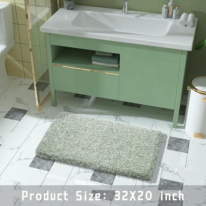 Yimobra Light Green and White Bath Rugs for Bathroom 32x20, Ultra Soft and Water Absorbent Bath Mats, Non Slip Plush Shower Rugs, Microfiber Thick Matts for Bathroom Floor/Tub, Machine Washable - ModernBath