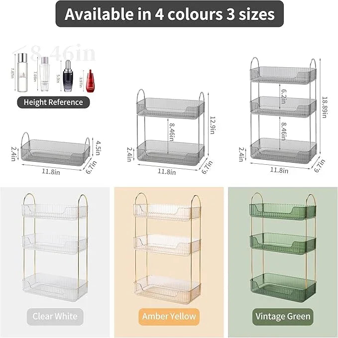 YCIA&DONE Bathroom Organizer Countertop, Makeup Storage, Skincare Cosmetic Tray Shelf, Perfume Holder Rack for Vanity Counter, Large Capacity, Easy to Install, Clean, 3 Tiers, Smoky Gray - ModernBath