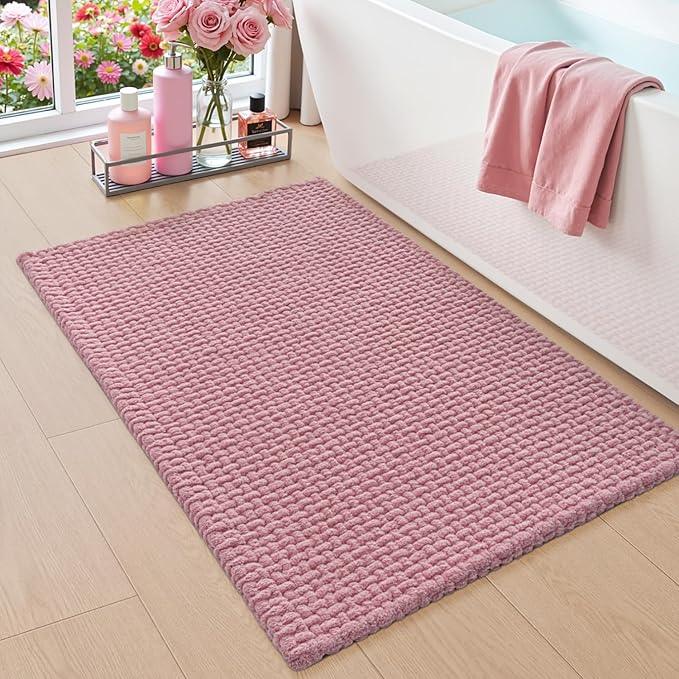 DEXI Bathroom Rugs 24x36, Non Slip Washable Bath Mat, Absorbent Chenille Bathmat, Ultra Soft Thick Carpet for Tub Shower Floor, Pink - ModernBath