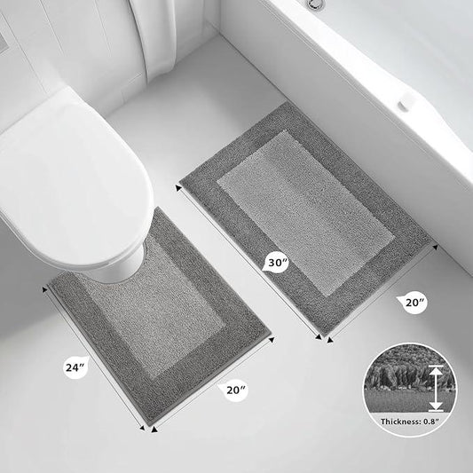 anllugs Bathroom Rugs U-Shaped 20" x 24", Non-Slip Extra Soft Absorbent Bath Rugs, Machine Washable Quick Dry Bath Mats for Toilet Base, Grey & Dark Grey - ModernBath