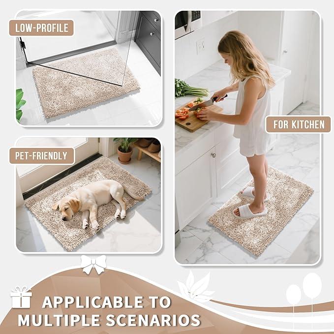 Yimobra Long Bathroom Rugs Runner 70x24 Inch, Extra Thick Soft Absorbent Chenille Bath Mat, Non Slip Machine Washable, Quick Dry Bath Rugs for Bathroom Floor, Tub and Shower, Khaki - ModernBath