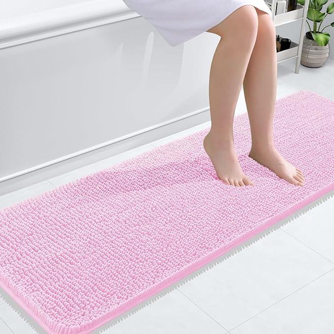 OLANLY Bathroom Rugs 59x20, Extra Soft Absorbent Chenille Bath Rugs, Rubber Backing Quick Dry, Machine Washable Bath Mats for Bathroom Floor, Tub and Shower, Home Decor Accessories, Pink - ModernBath