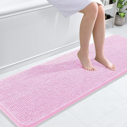OLANLY Bathroom Rugs 59x20, Extra Soft Absorbent Chenille Bath Rugs, Rubber Backing Quick Dry, Machine Washable Bath Mats for Bathroom Floor, Tub and Shower, Home Decor Accessories, Pink - ModernBath