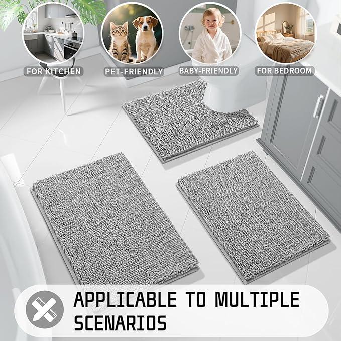Yimobra Long Bathroom Rugs 47"x24", Extra Soft Non Slip Bath Mat for Tub, Super Absorbent Quick Dry Shaggy Rug Floor Carpet, Machine Washable,Gray - ModernBath