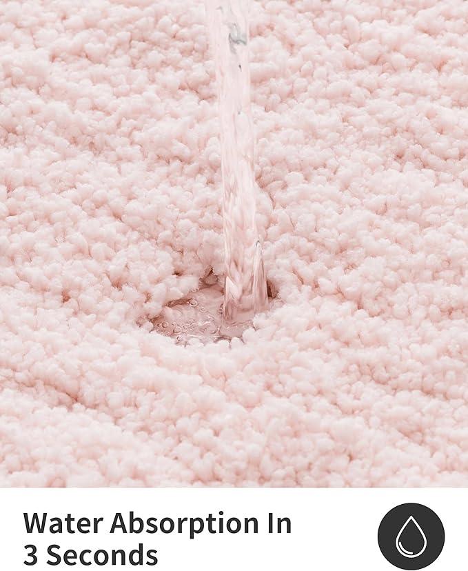 ILANGO Pink Toilet Rugs U Shaped 22" × 24" Non Slip & Super Absorbent Extra Thick Soft, Washable Bath Mats for Bathroom Floor, Microfiber Plush Shaggy Contour Bath Rugs for Toilet,Dry Quick - ModernBath
