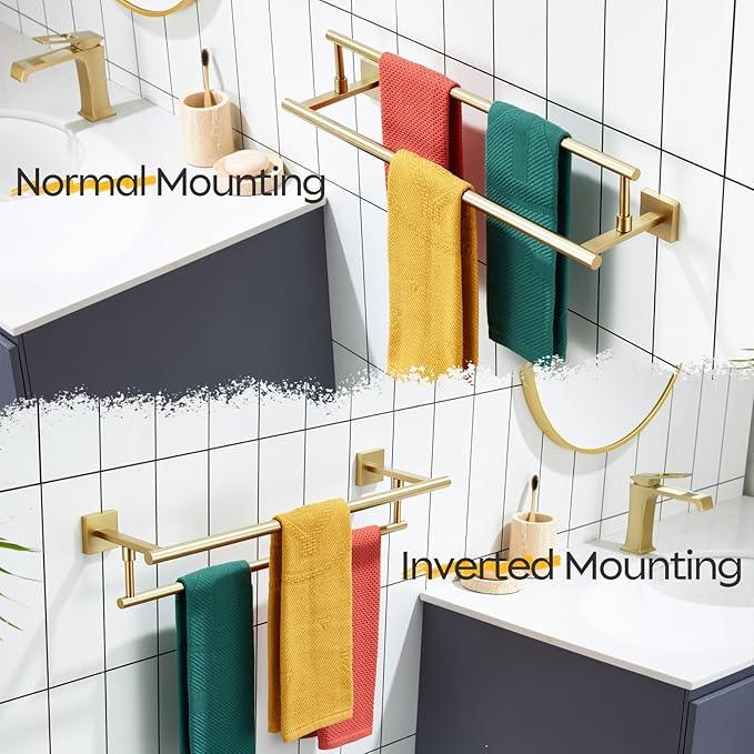 KOKOSIRI 24-Inch Towel Bars Double Bath Towel Rails Bathroom Holder Racks for Cabinet Kitchen Brushed Gold Stainless Steel B5009BG-L24 - ModernBath