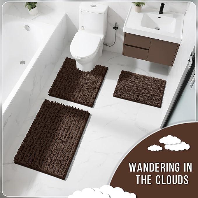 Yimobra Bathroom Rugs Non Slip Washable 32x20 Inch - Ultra Soft Absorbent Chenille Bath Mat, Quick Dry Shaggy Floor Carpet for Tub Shower, Brown Home Decor Accessories - ModernBath