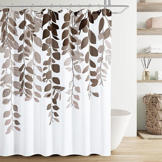 BOODII Brown Leaf Shower Curtain for Bathroom Botanical Eucalyptus Nature Eucalyptus Shower Curtain Set Floral Leaves Bathroom Decor Natural Bath Curtains 72x78 - ModernBath