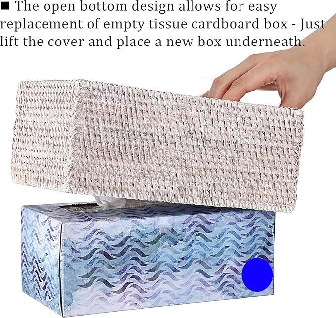 Sumnacon Tissue Box Cover Rectangle Tissue Box Rattan Tissue Box Holder,Wicker Decorative Tissue Holder for Bathroom Toilet Living Room Kitchen Office Table Desk, Whitewash - ModernBath