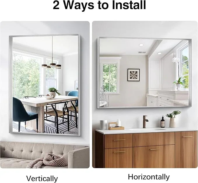 NIMURY Silver Bathroom Mirror, 36x48 Inch Rectangular Deep Frame Mirror, Large Wall Mounted Bathroom Vanity Mirror Over Sink for Bedroom,Restroom, Living Room, Hangs Vertically or Horizontally - ModernBath