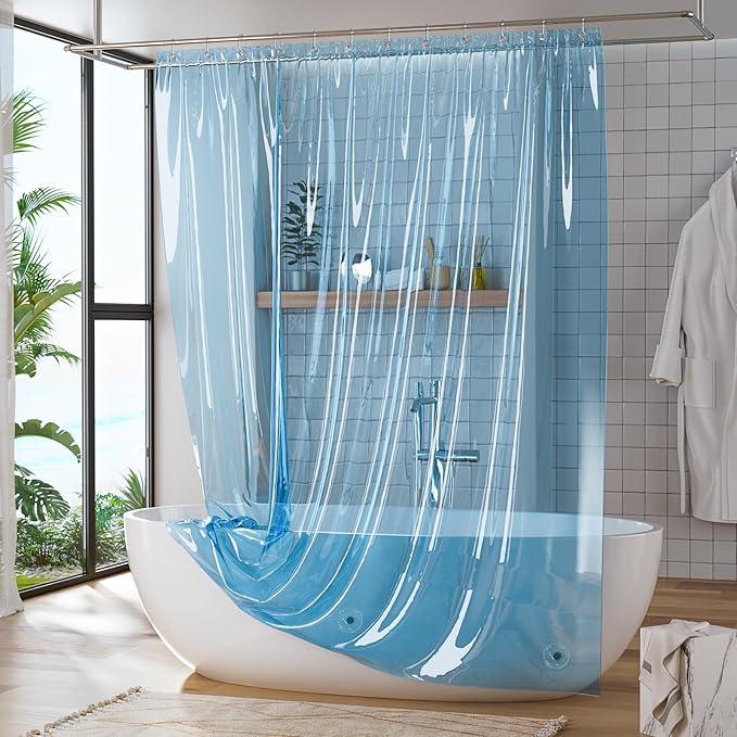 Titanker Shower Curtain Liner, Plastic Shower Liner PEVA 72 x 72 Lightweight Waterproof Shower Curtains for Bathroom with Magnets and Rustproof Grommets, Clear Blue - ModernBath