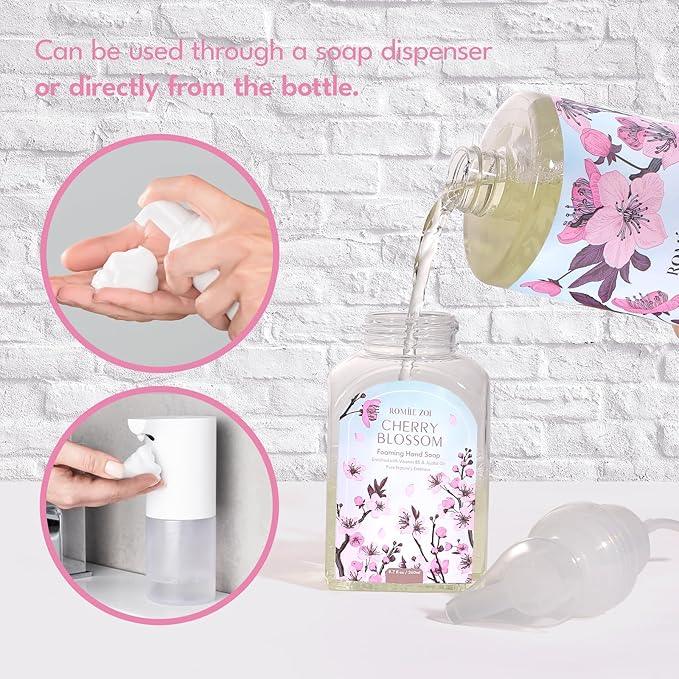 ROMIIE ZOI Cherry Blossom Foaming Hand Soap Refill Gift Set – 3 Pack*33.8 Fl Oz with Refillable Dispenser, Refreshing Floral Scent, Moisturizing & Chemical-Free for Bathroom, Kitchen, Sensitive Skin - ModernBath