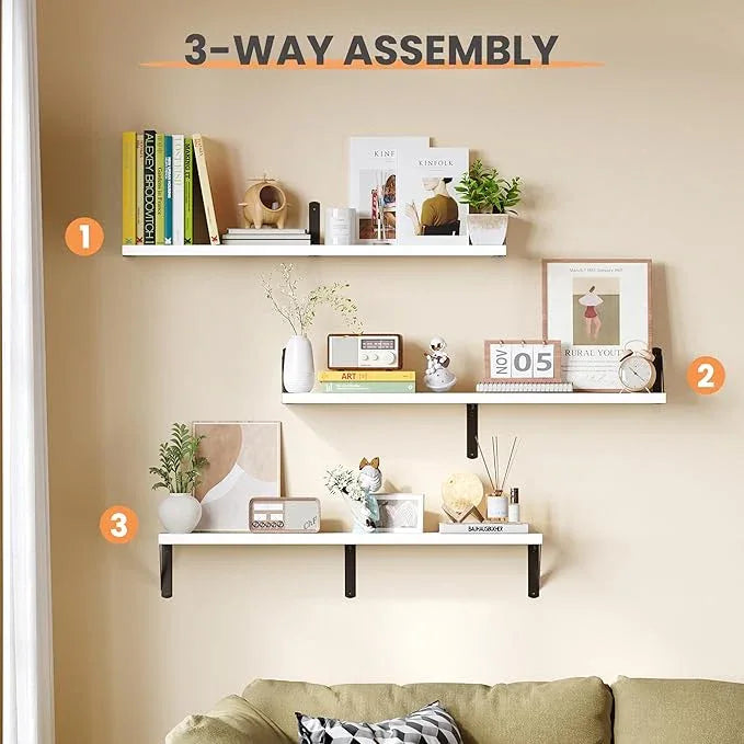 upsimples Floating Book Shelves for Wall, 35.4 Inches Long Floating Wood Shelves for Living Room, Library, Bedroom, Office Organizer and Storage, White - ModernBath