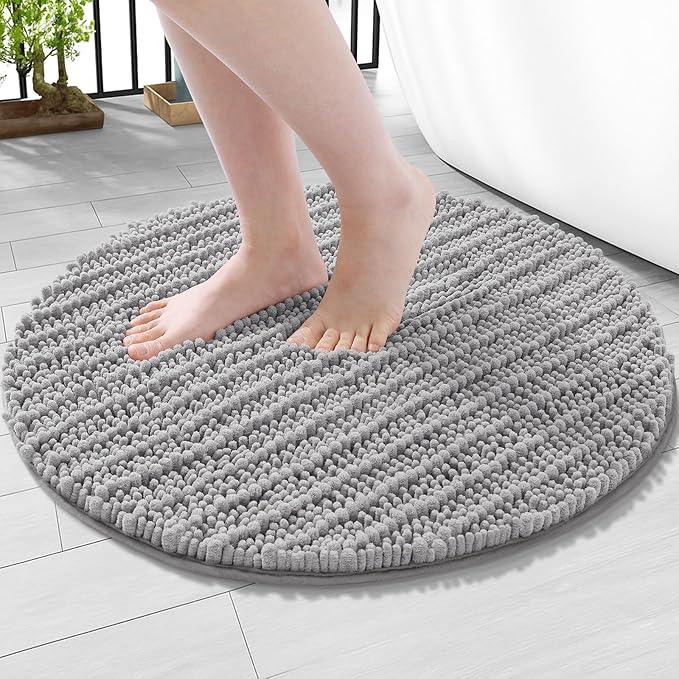 Arotive Luxury Round Chenille Bathroom Rug Mat, Extra Soft Thick Absorbent Shaggy Bath Rugs, Non-Slip Machine Wash Dry Plush Bath Mats for Bathroom, Shower and Tub, 24x24, Light Grey - ModernBath