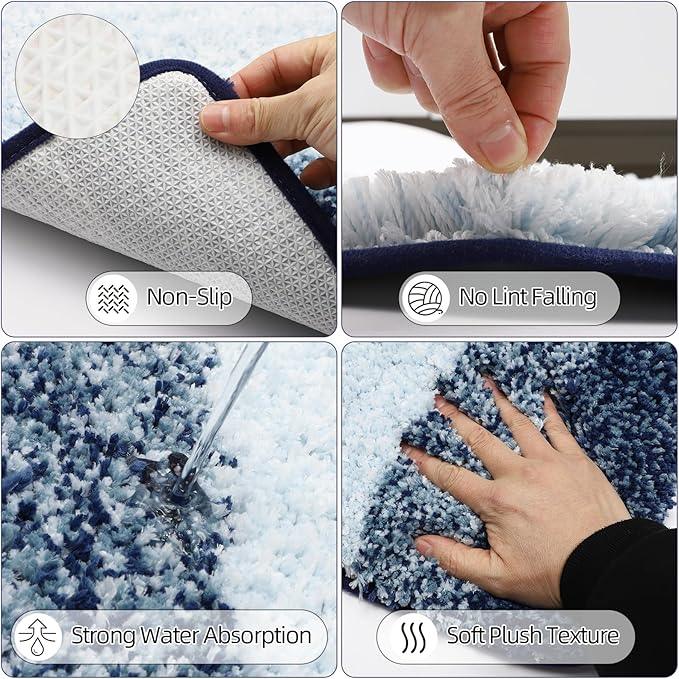 iMucci Bathroom Accessories Navy Blue Bathroom Sets with Shower Curtain and Rug, Navy Blue Ombre Waterproof Shower Curtain with Ultra Absorbent Rug Bathroom Accessories Set for Home Decor - ModernBath