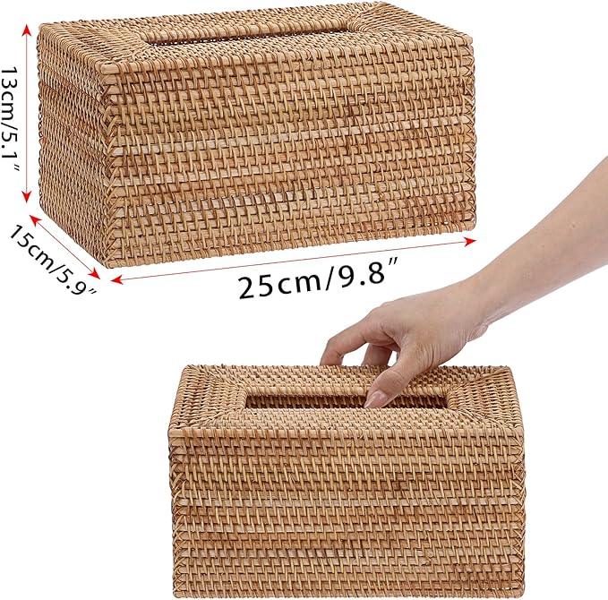 Sumnacon Tissue Box Cover Large Rectangle Tissue Box Rattan Tissue Box Holder,Wicker Decorative Tissue Holder for Bathroom Toilet Living Room Kitchen Office Table Desk,Yellow - ModernBath