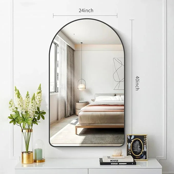 FORBATH Large Arched Wall Mirror 40x24 Inch, Black Arch Bathroom Mirror with Aluminum Frame, Arched Mirror for Dresser, Fireplace,Entryway,Home Decor,Hanging or Leaning Against Wall - ModernBath