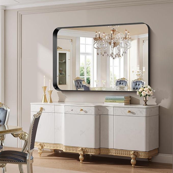 FORBATH 55x36 Inch Large Bathroom Mirror for Double Sinks, Brushed Black Deep Frame Wall Mirror with Rounded Corners, Anti-Rust Tempered Glass for Modern Farmhouse Vanity (Horizontal/Vertical) - ModernBath