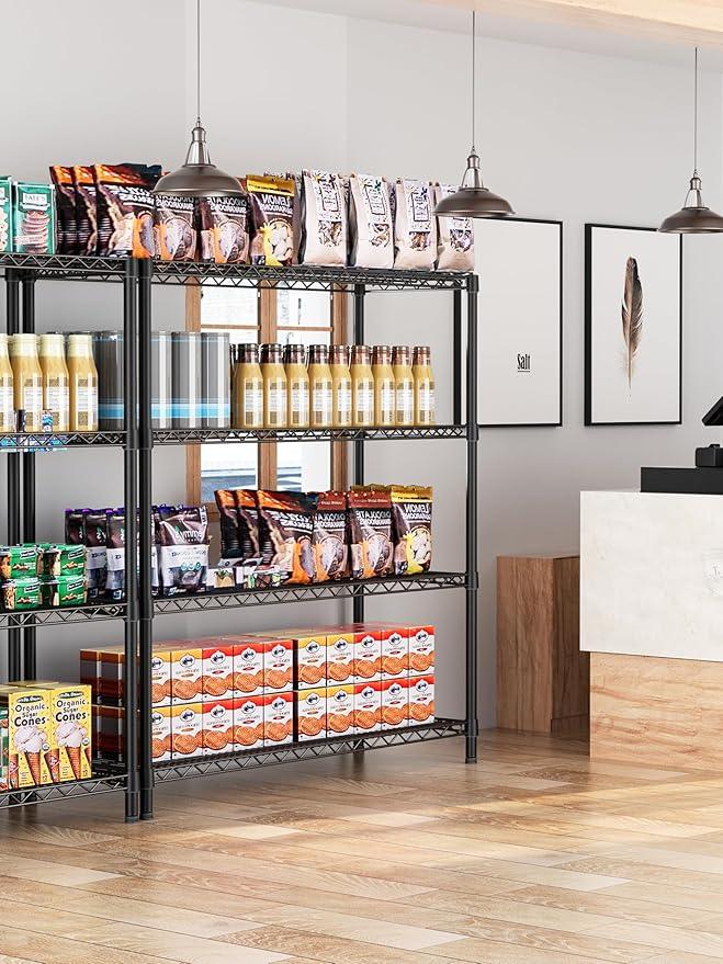 4 Tier Adjustable Storage Shelves,Heavy Duty Metal Utility Shelf 1400LBS Capacity Wire Shelving Unit Organizer Rack for Kitchen Office Pantry Room 18" D x 46" W x 59" H Black - ModernBath