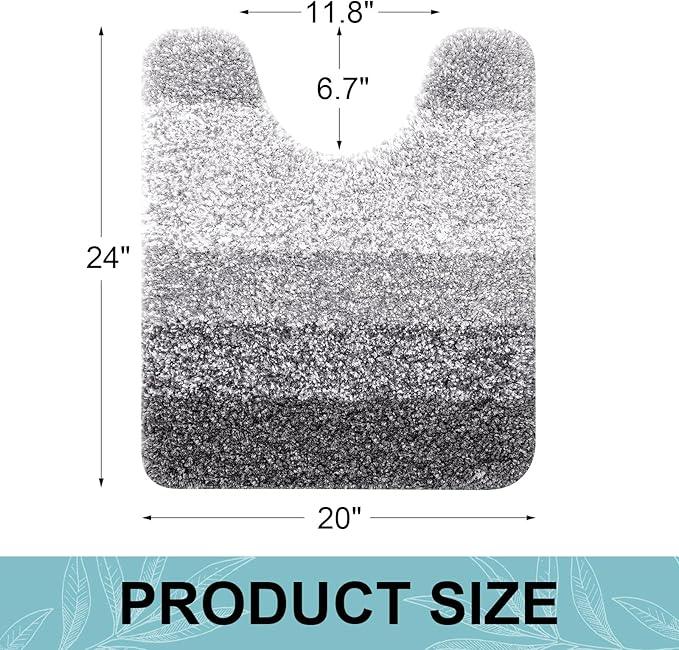 Arotive Microfiber Bathroom Rugs, Shaggy Soft and Absorbent Contour Toilet Rugs, Non-Slip, Thick Plush Machine Washable Dry Bath Mats for Toilet Base, 24x20, Grey, U-Shape - ModernBath