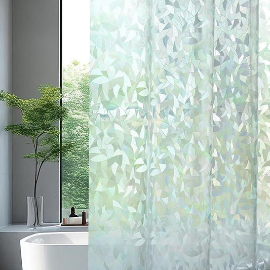 AooHome Stall Shower Curtain Liner - EVA 3D Decals Stained Glass Pattern Design Bathroom Shower Curtain with Hooks, Bottom Magnets, Heavy Duty, Water Repellent, Semi Transparent, 48x72 Inch - ModernBath