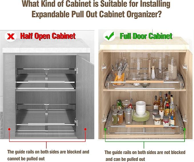 Pull Out Cabinet Organizer, 17.1~28"W x 22.5"D Expandable Pull Out Shelves for Kitchen Cabinets, Heavy Duty Metal Slide Out Pantry Shelves Sliding Shelf for Home Kitchen,Under Sink,Bathroom,Wardrobe - ModernBath