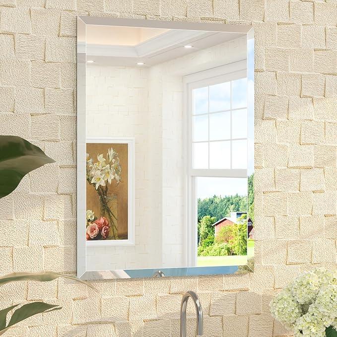 TETOTE 22" x 30" Bathroom Mirror Frameless Tempered Wall Mounted Beveled Mirror for Bathroom - ModernBath