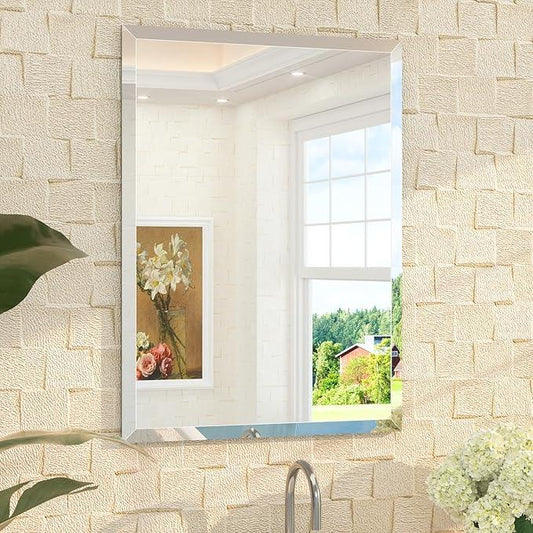 TETOTE 22" x 30" Bathroom Mirror Frameless Tempered Wall Mounted Beveled Mirror for Bathroom - ModernBath