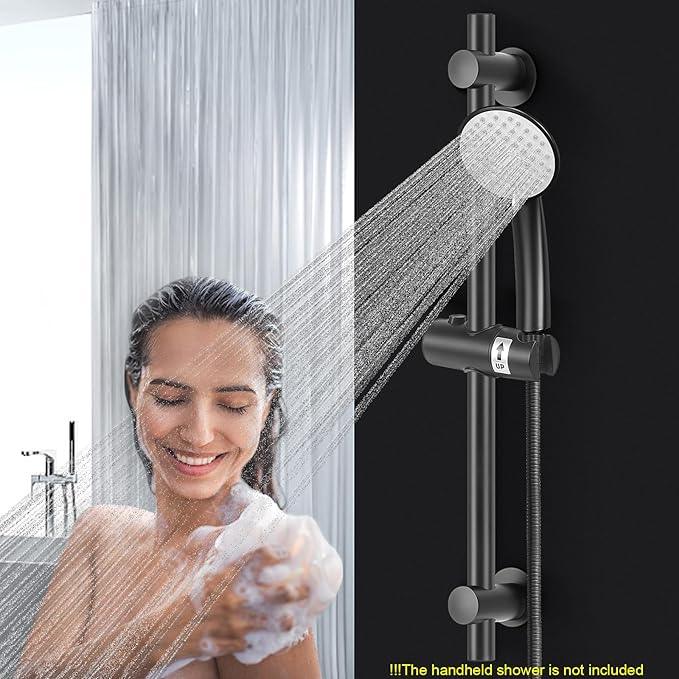 NearMoon Shower Slide Bar with Height/Angle Adjustable Handheld Shower Holder, Bathroom SUS 304 Stainless Steel Shower Head Holder for Bath (Adhesive, Matte Black) - ModernBath