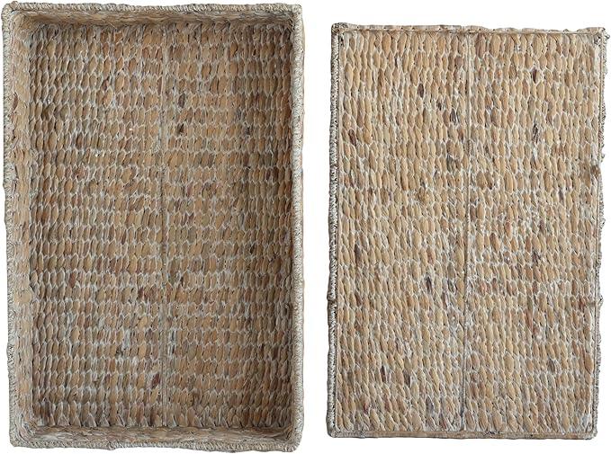 happimess BSK2015D-SET2 Holden 30" Classic Costal Hand-Woven Hyacinth Wicker Under Bed Storage Basket with for Storage and Decoration in Bathroom, Bedroom, Closet, Entryway, White Wash (Set of 2) - ModernBath
