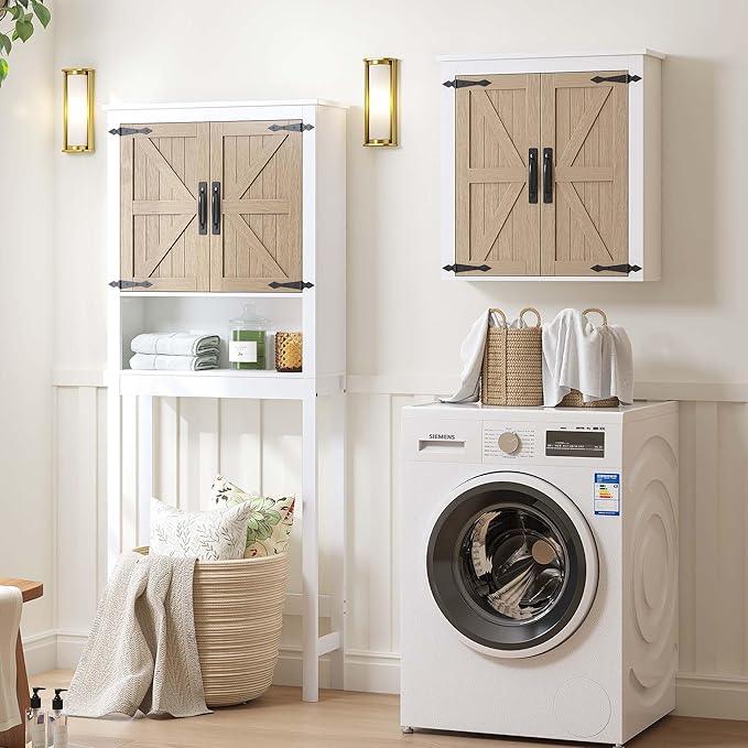 Spirich Bathroom Wall Cabinet Over Toilet, Farmhouse Wall Mounted Medicine Cabinet Organizer with Wood Grain Barn Doors and Adjustable Shelves - ModernBath