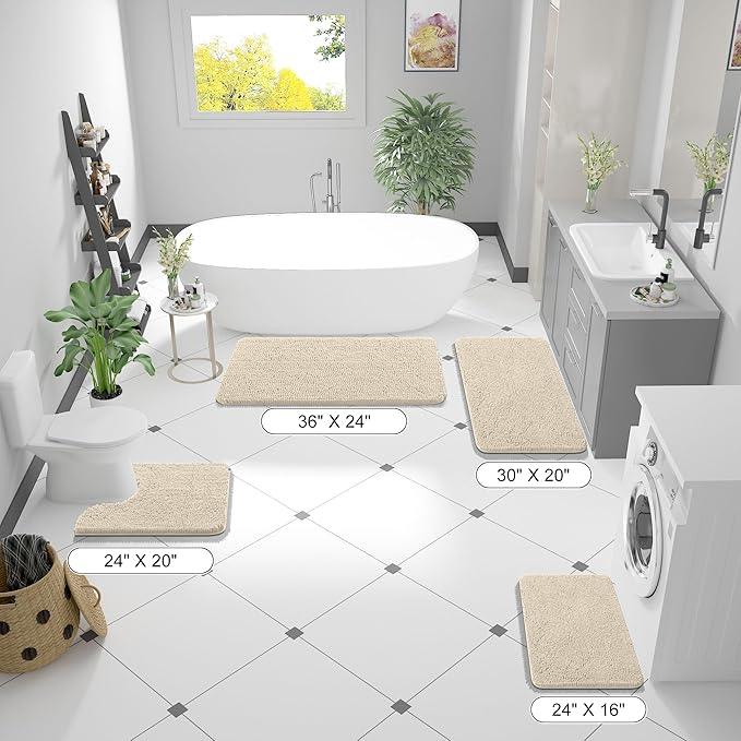 OLANLY Bathroom Rugs 44x24, Extra Soft Absorbent Chenille Bath Rugs, Rubber Backing Quick Dry, Machine Washable Bath Mats for Bathroom Floor, Tub and Shower, Home Decor Accessories, Sand - ModernBath