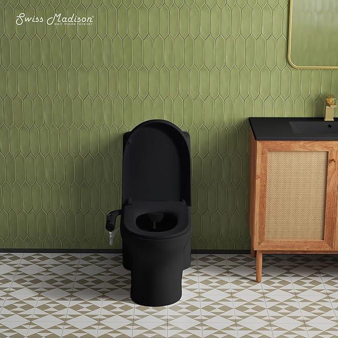Swiss Madison Aqua Non-Electric Bidet Toilet Attachment in Matte Black with Black Knob - ModernBath